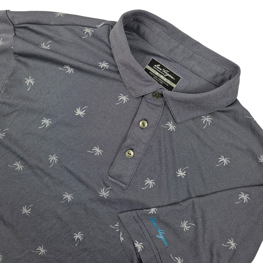 Ben Hogan Performance Polo Men's Medium Golf Shirt Athletic Blue Palm Tree Print